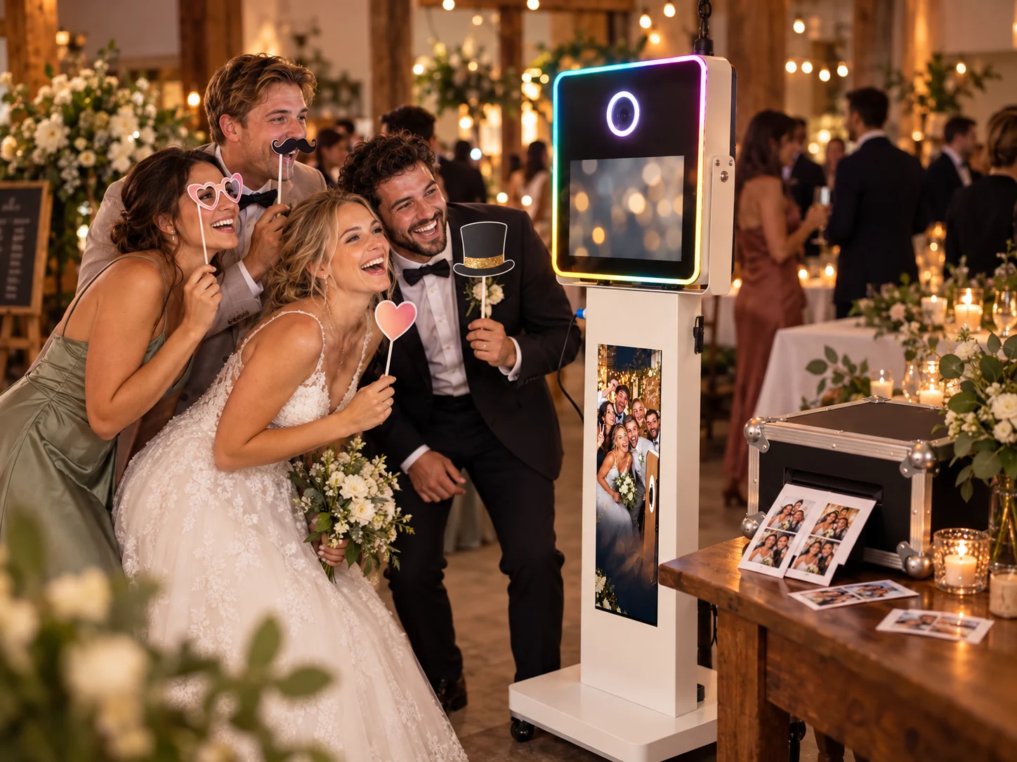 Hochzeitsgäste haben gemeinsam Spaß an der FotoboxOSL